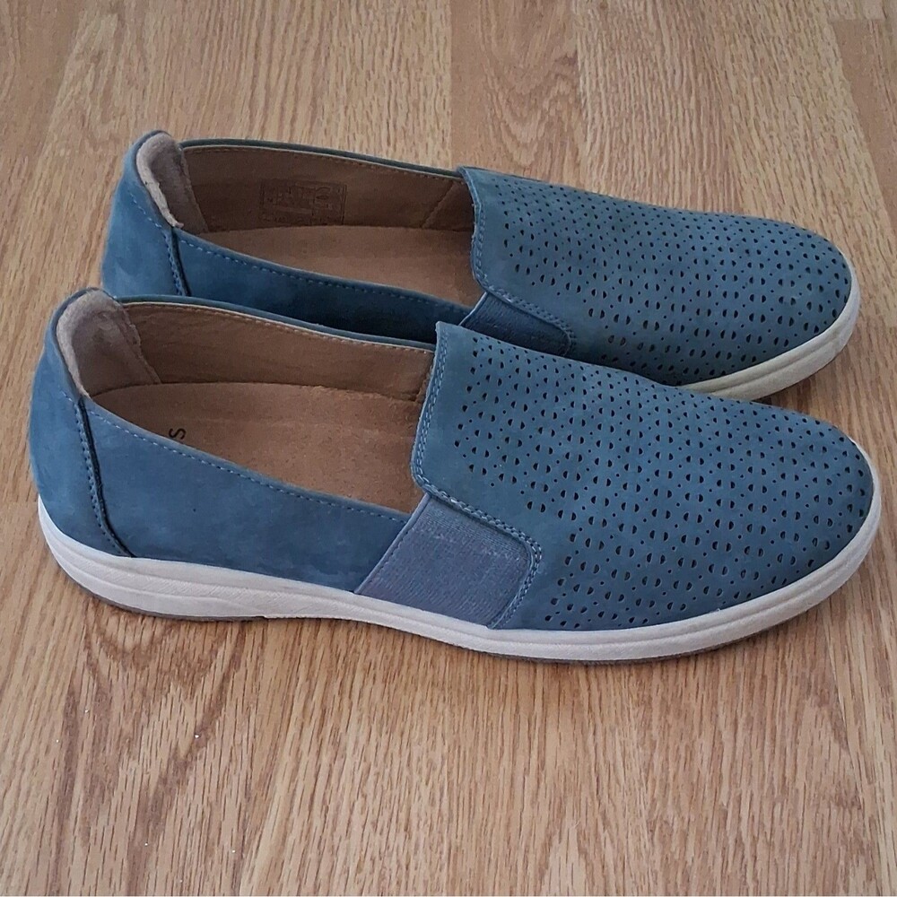 Earth Origins Women's Size 10 Leather Slip On Casual Sneakers Parisian Blue Elin